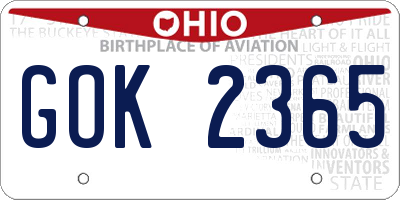OH license plate GOK2365
