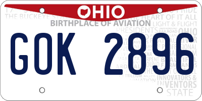 OH license plate GOK2896