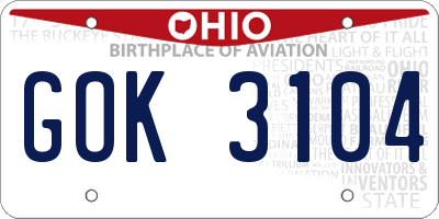 OH license plate GOK3104