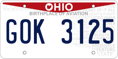 OH license plate GOK3125