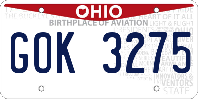 OH license plate GOK3275