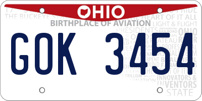 OH license plate GOK3454