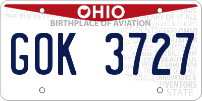 OH license plate GOK3727
