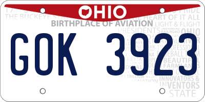 OH license plate GOK3923