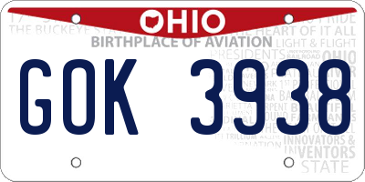 OH license plate GOK3938