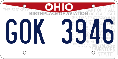 OH license plate GOK3946