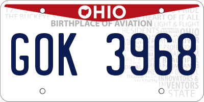 OH license plate GOK3968