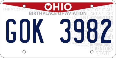 OH license plate GOK3982