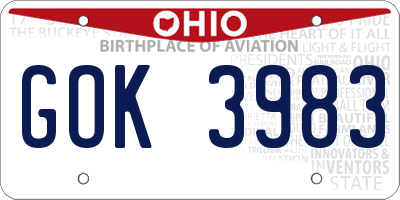OH license plate GOK3983