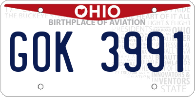 OH license plate GOK3991