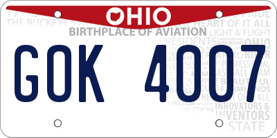 OH license plate GOK4007