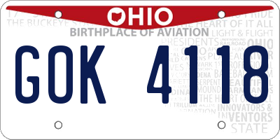 OH license plate GOK4118