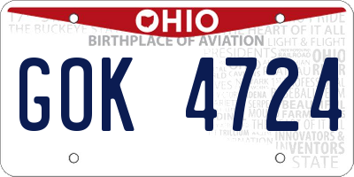 OH license plate GOK4724