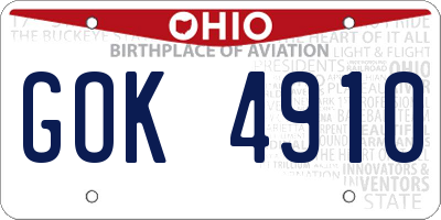 OH license plate GOK4910