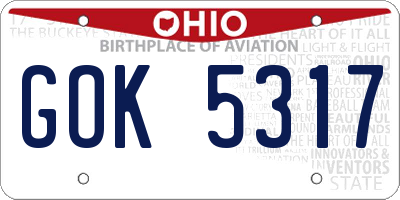 OH license plate GOK5317