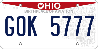 OH license plate GOK5777