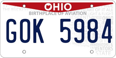 OH license plate GOK5984