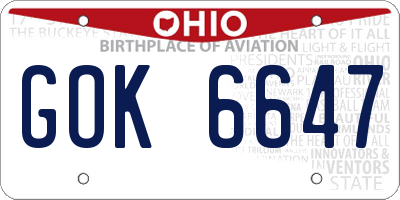 OH license plate GOK6647