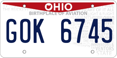 OH license plate GOK6745