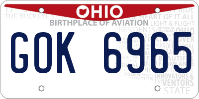 OH license plate GOK6965