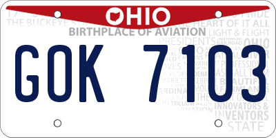OH license plate GOK7103