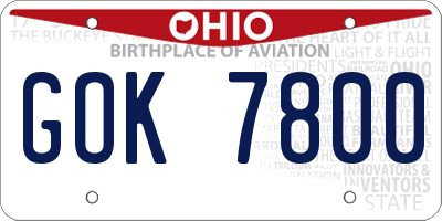 OH license plate GOK7800