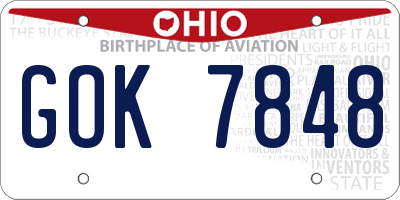 OH license plate GOK7848