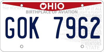 OH license plate GOK7962