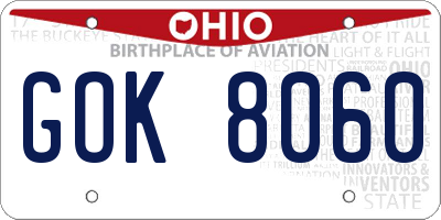 OH license plate GOK8060