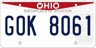 OH license plate GOK8061