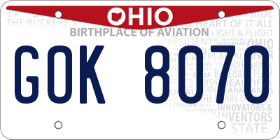 OH license plate GOK8070