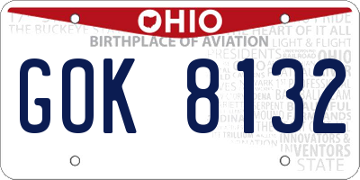 OH license plate GOK8132