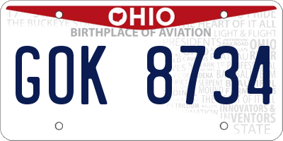 OH license plate GOK8734