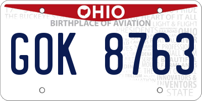 OH license plate GOK8763