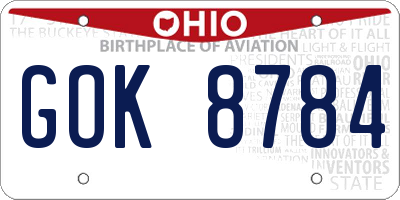 OH license plate GOK8784