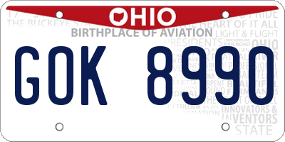 OH license plate GOK8990