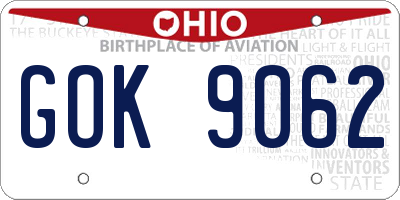 OH license plate GOK9062