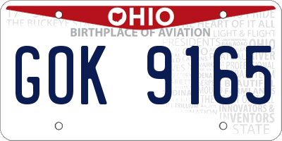 OH license plate GOK9165