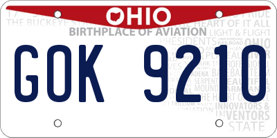 OH license plate GOK9210
