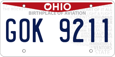 OH license plate GOK9211