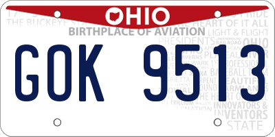 OH license plate GOK9513