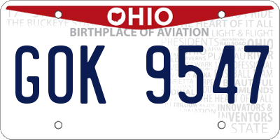 OH license plate GOK9547