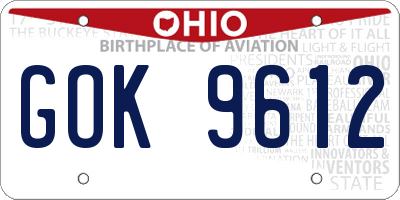 OH license plate GOK9612