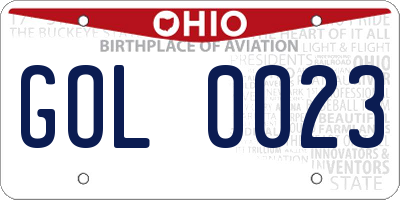OH license plate GOL0023