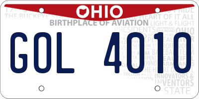 OH license plate GOL4010