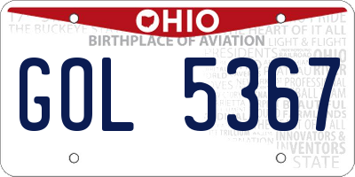 OH license plate GOL5367