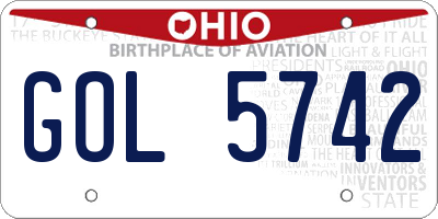OH license plate GOL5742