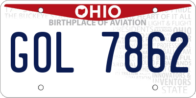 OH license plate GOL7862