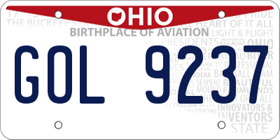 OH license plate GOL9237