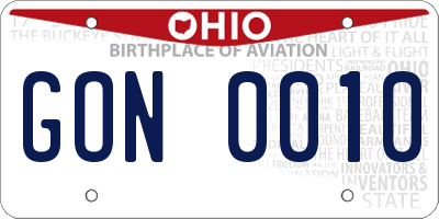 OH license plate GON0010